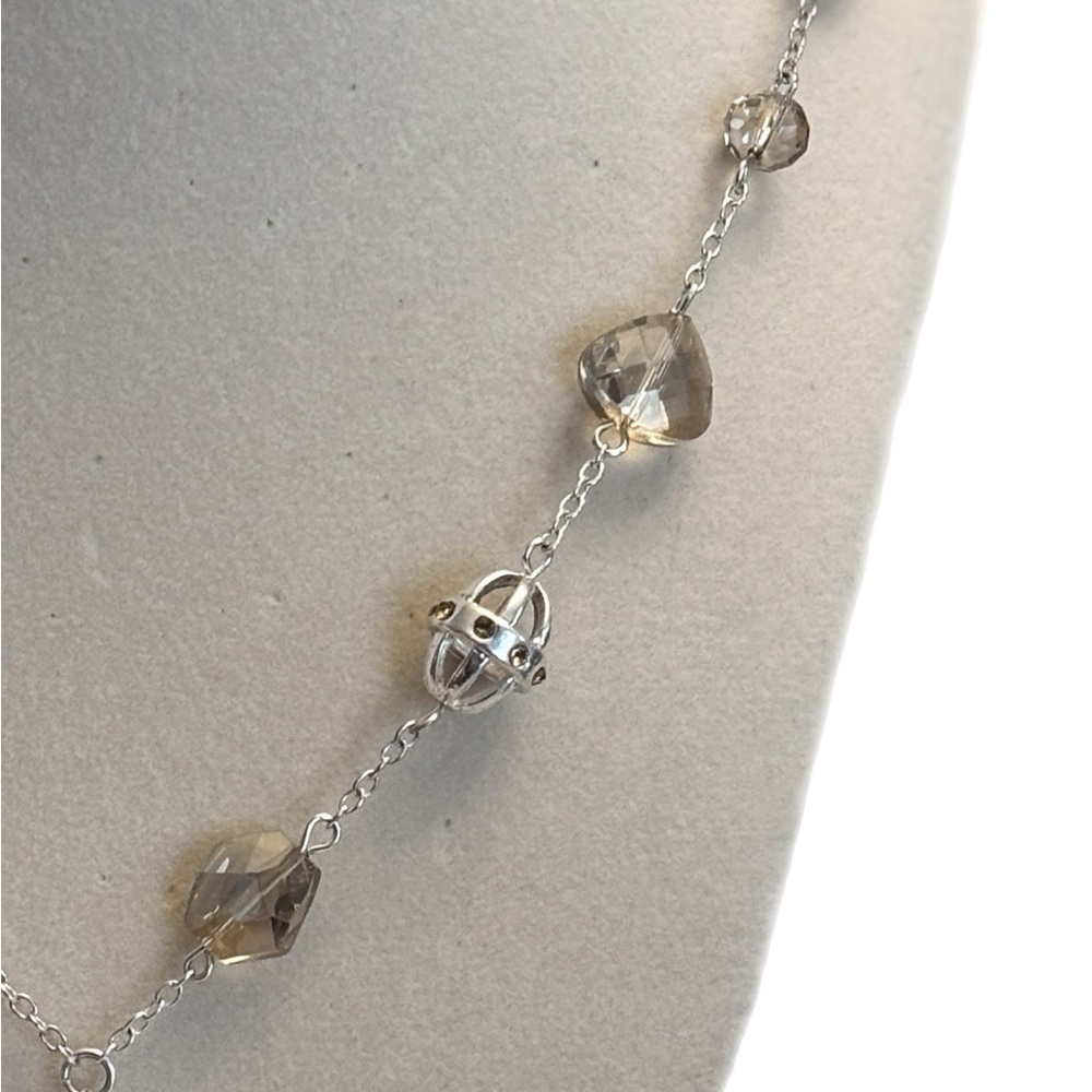 Silver and Glass Tassel Necklace with Rhinestone Bracelet and Earrings Bundle - Picture 4 of 9